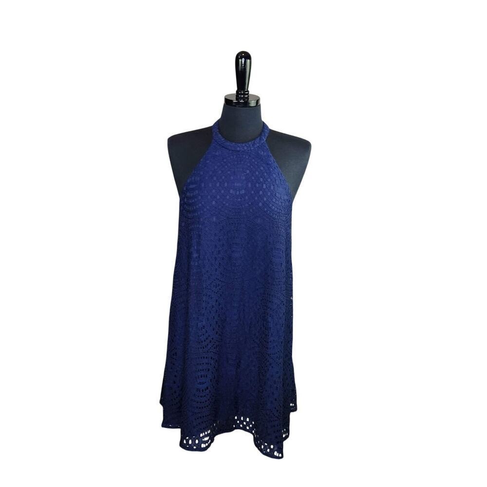 Lilly Pulitzer Blue Halter Dress Crochet Shift Sundress Mini Summer M